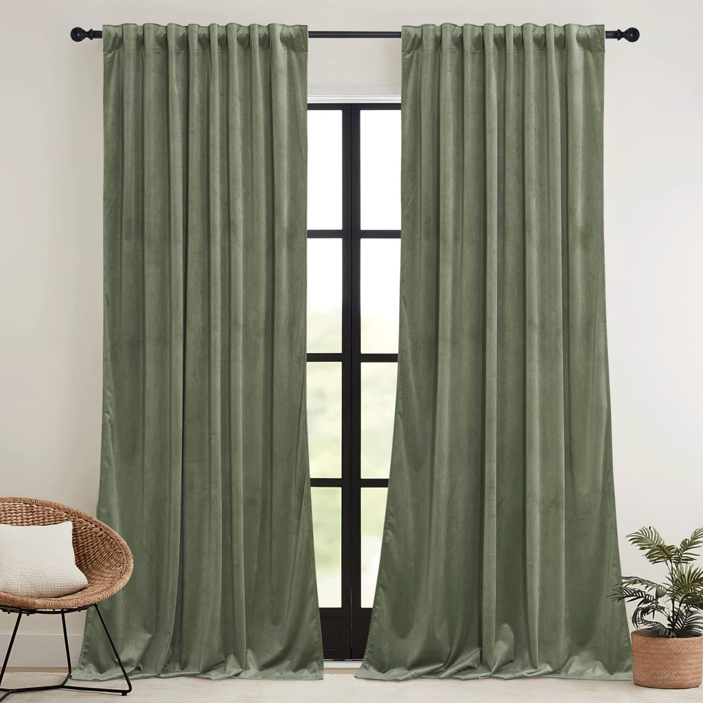 Sage Green Velvet Curtains 96 inches J41577