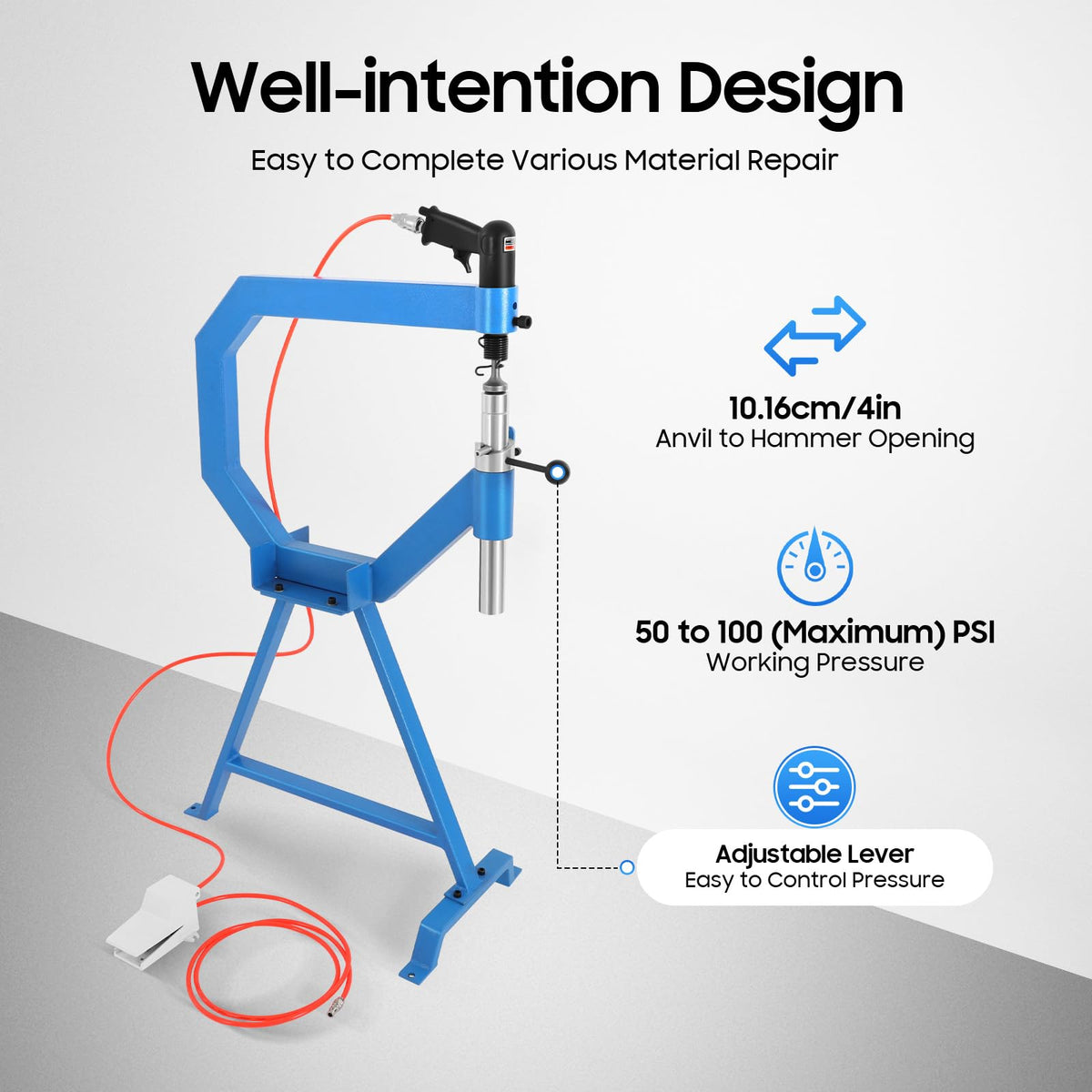 Pneumatic Planishing Hammer 4'' Throat 50-100PSI with Anvil X832914