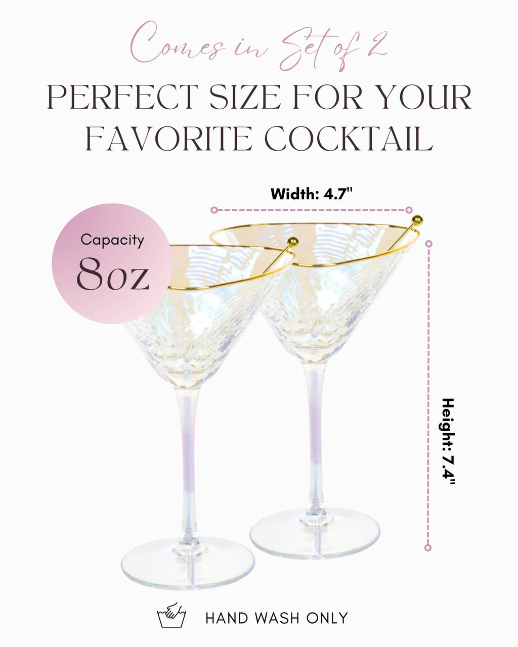 Iridescent Handmade Hammered Martini Glasses Set of 2 I146292