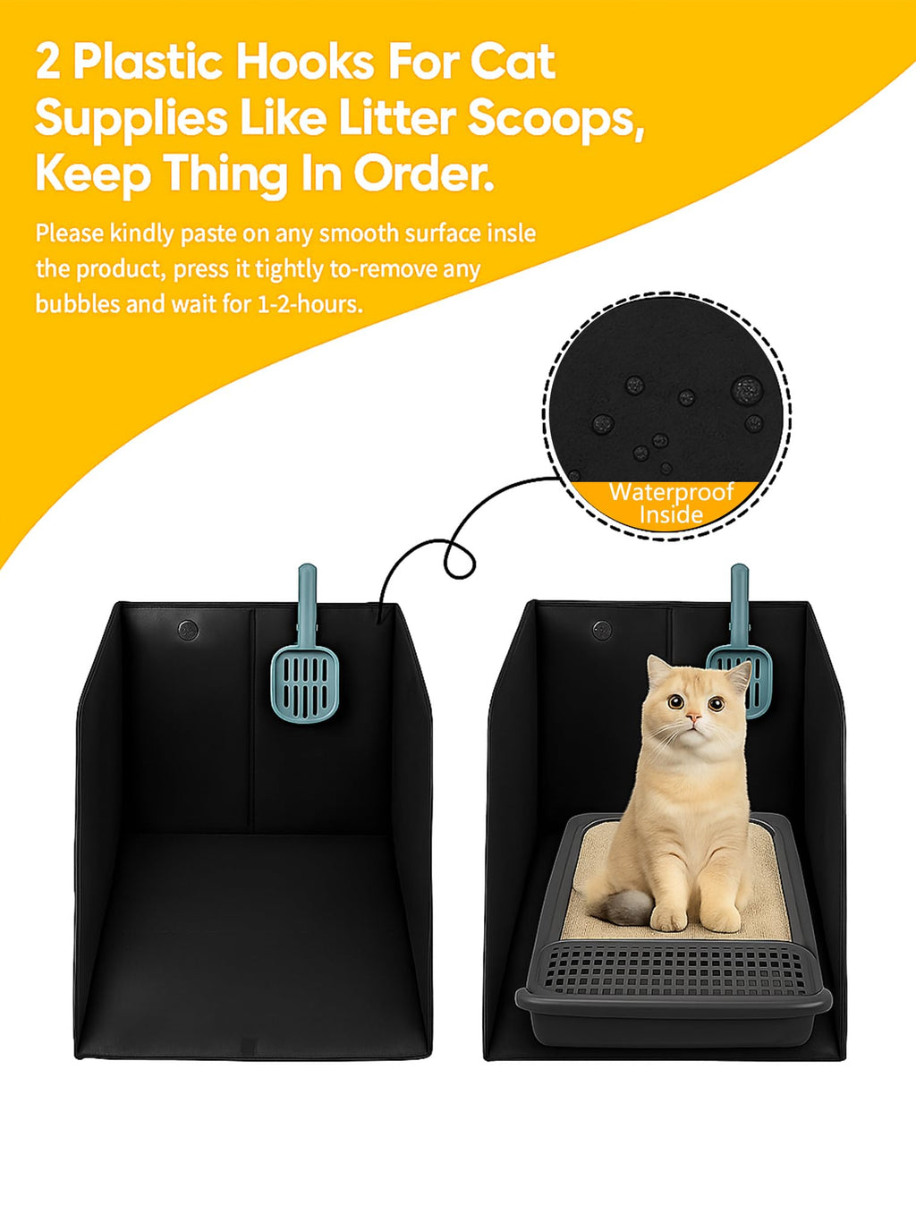 Black Waterproof Cat Litter Box Enclosure with Removable Mat P851734