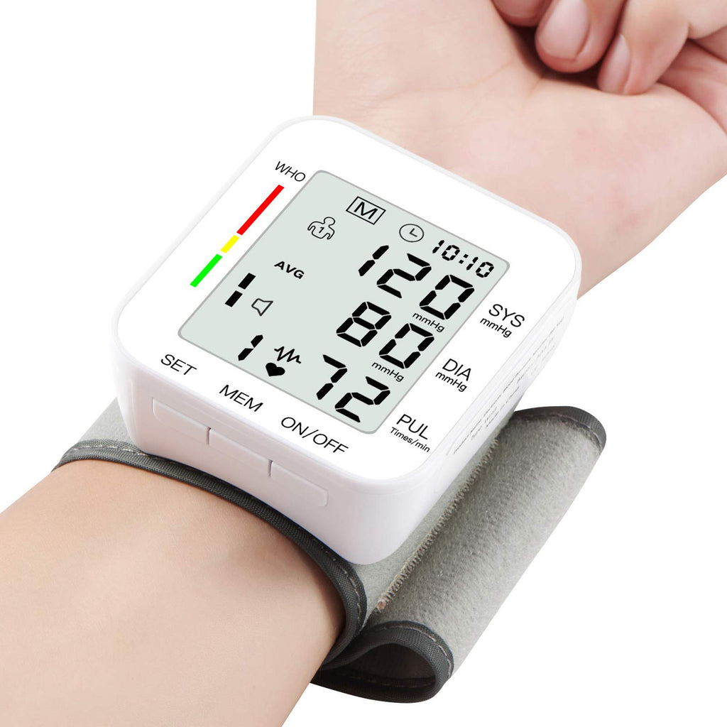 Wrist Blood Pressure Monitor Large LCD Display Adjustable Cuff 99x2 Sets Memory with Carrying Case White Pack of 5 P932063
