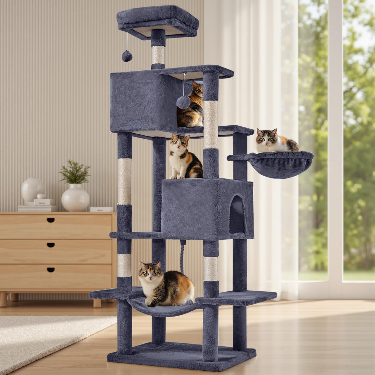 66 Inch Cat Tree Tower with Scratching Posts T726464