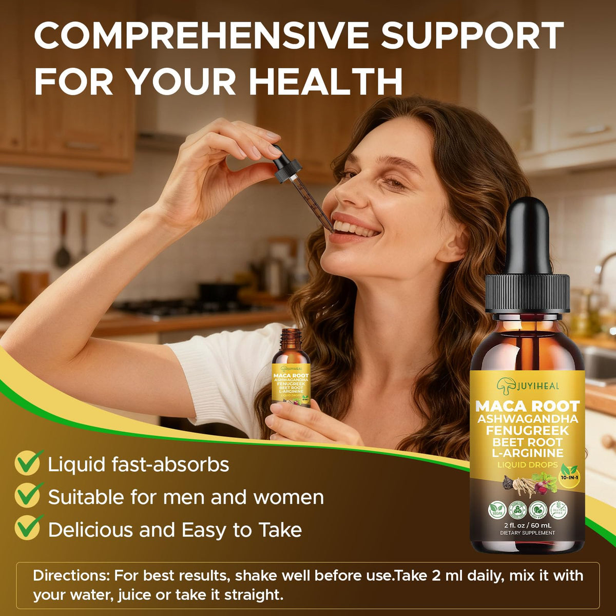 Maca Root Liquid Drops with Ashwagandha, Nettle, Fenugreek, Beet Root, and L-Arginine - 2 fl oz H201647