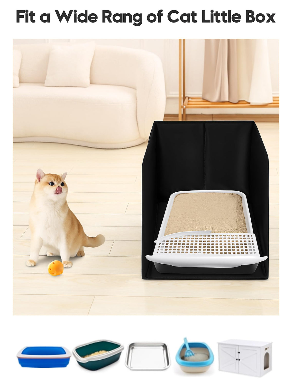 Black Waterproof Cat Litter Box Enclosure with Removable Mat P851734