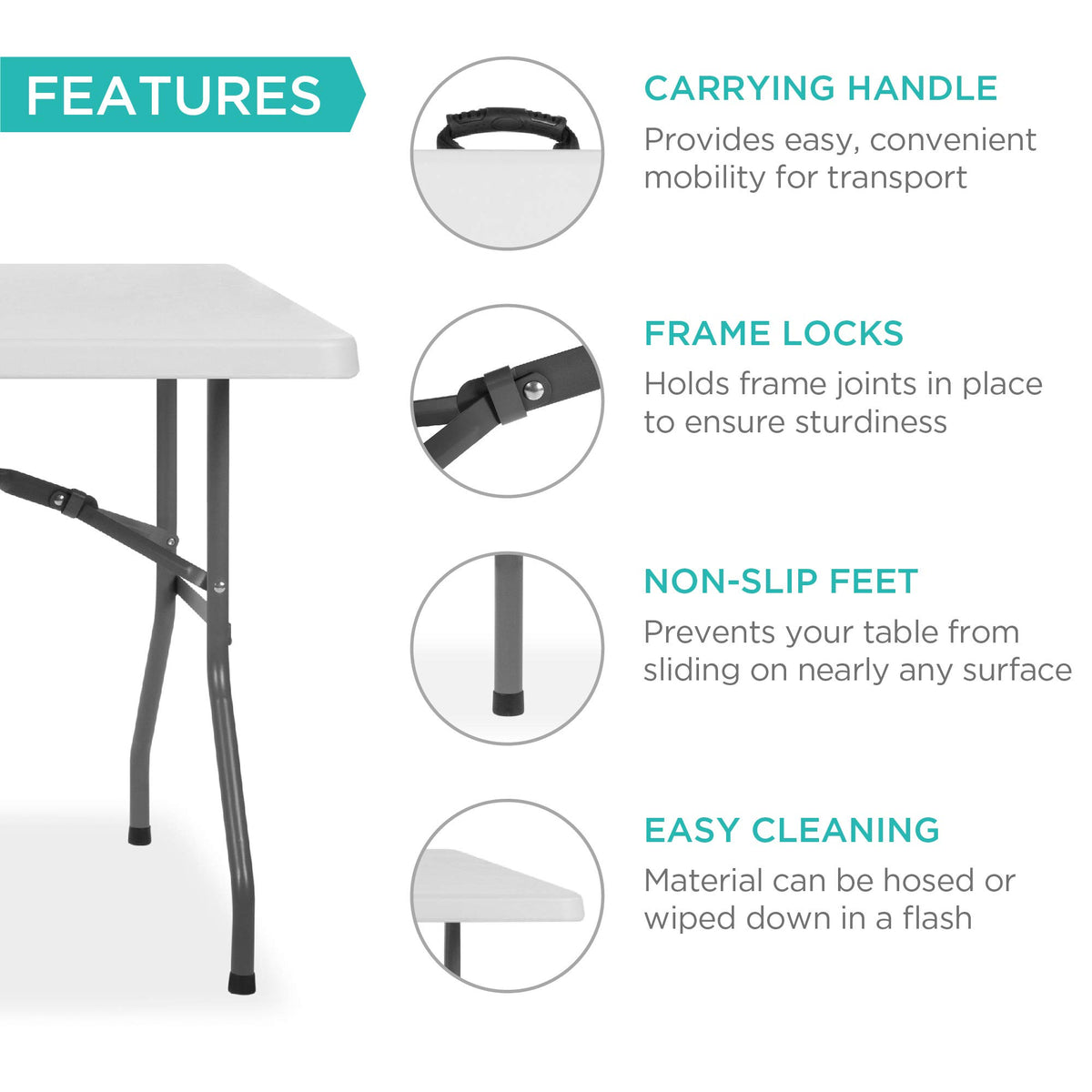 6ft White Plastic Folding Table S37220