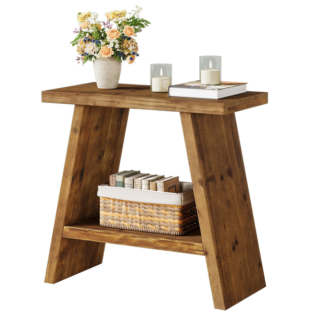 Solid Wood 2-Tier Narrow End Table L15926