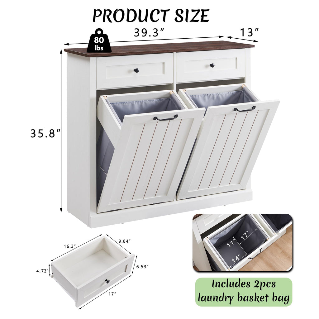 Double Tilt Out Laundry Hamper Cabinet Antique White I7477