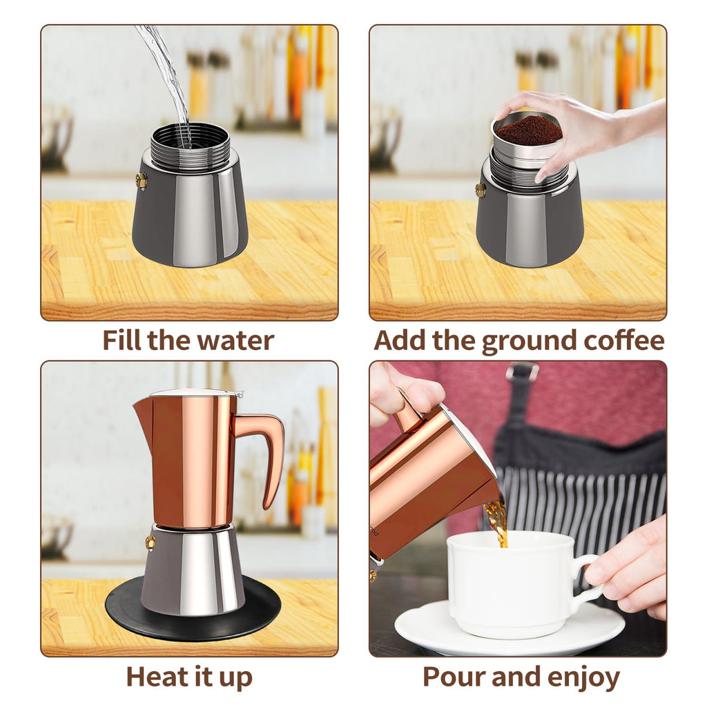 Stainless Steel Moka Pot Espresso Maker 6 Cups U598