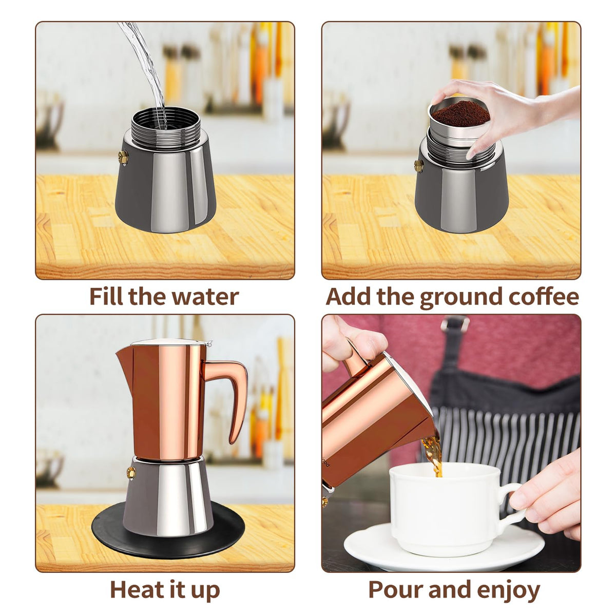 Stainless Steel Moka Pot Espresso Maker 6 Cups U598