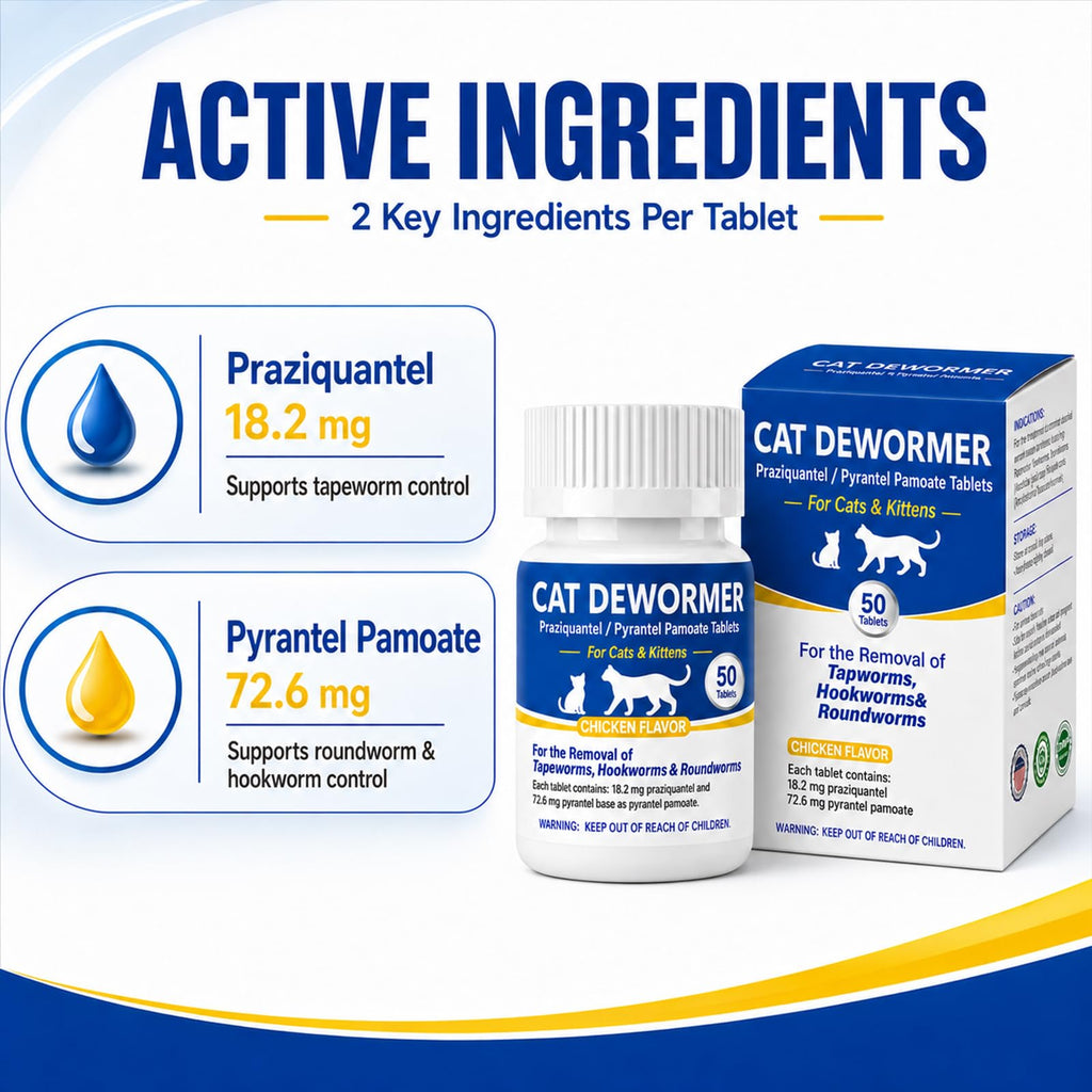 Cat Dewormer Tablets for Tapeworms, Roundworms and Hookworms D500324