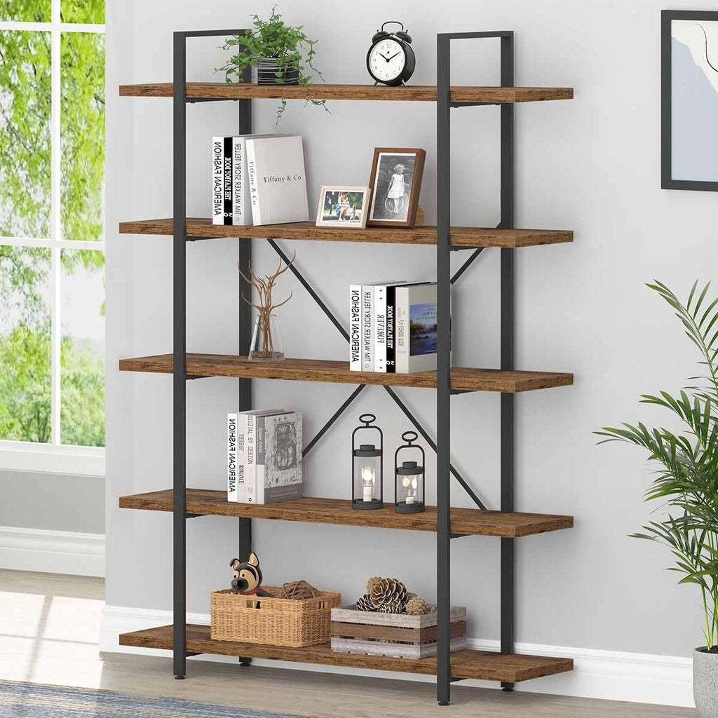 Rustic Brown 5 Shelf Wood Bookshelf R146