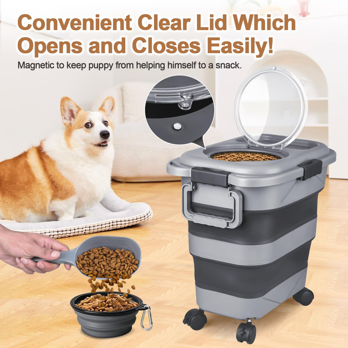 2 Pack 25 lbs Airtight Collapsible Dog Food Storage Container with Wheels U363
