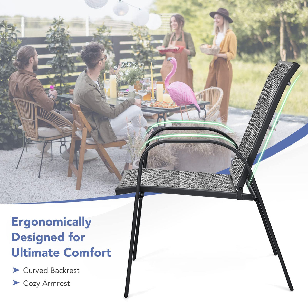 Stackable Wicker PE Rattan Patio Dining Chairs Set of 6 G4119