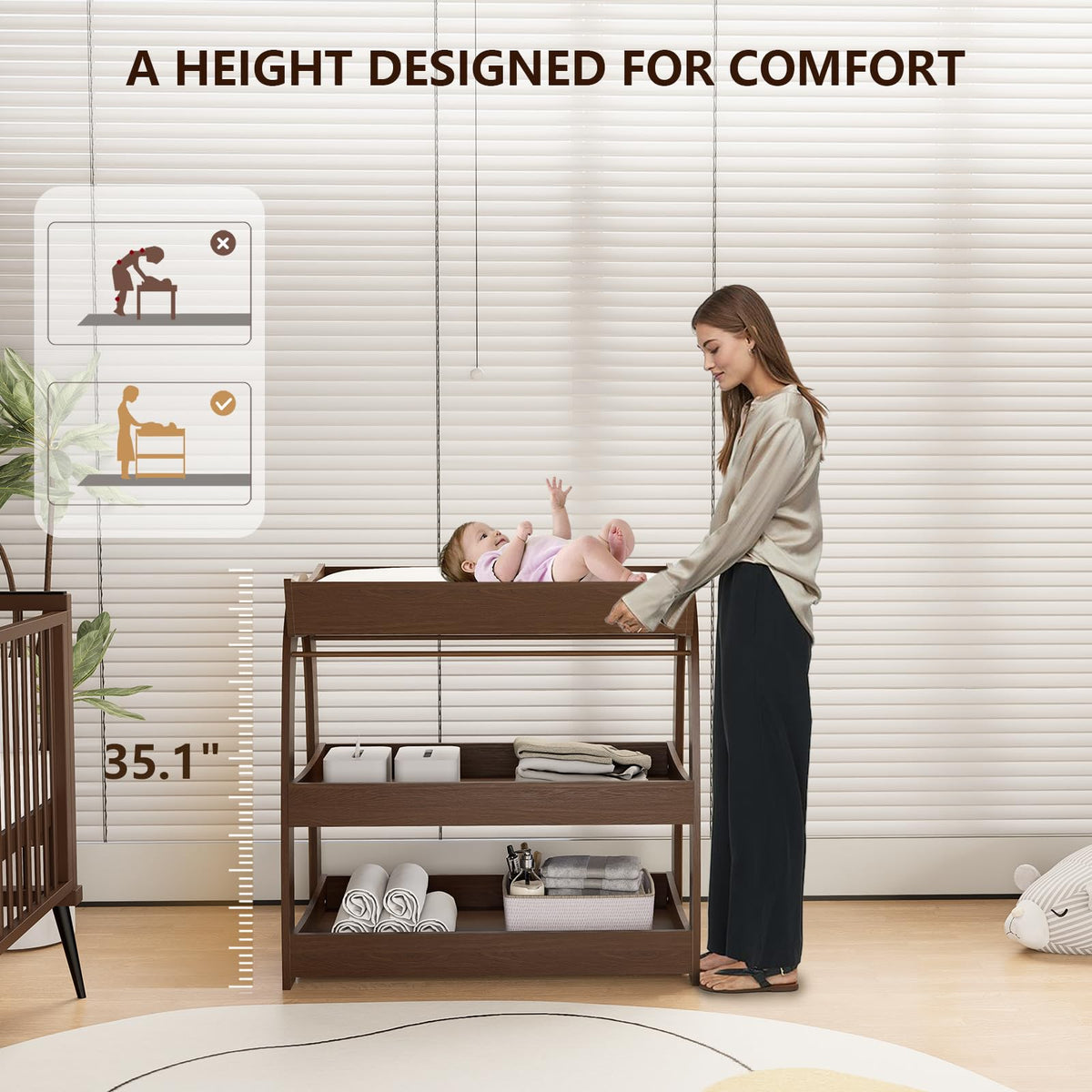 Wood 2-Tier Baby Changing Table N758