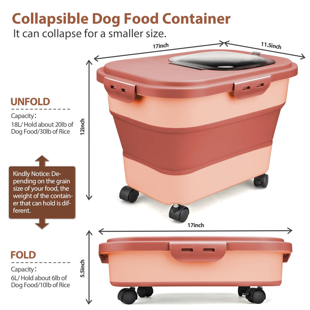 Collapsible Pet Food Storage Container with Wheel, Cup and Scoop I300479