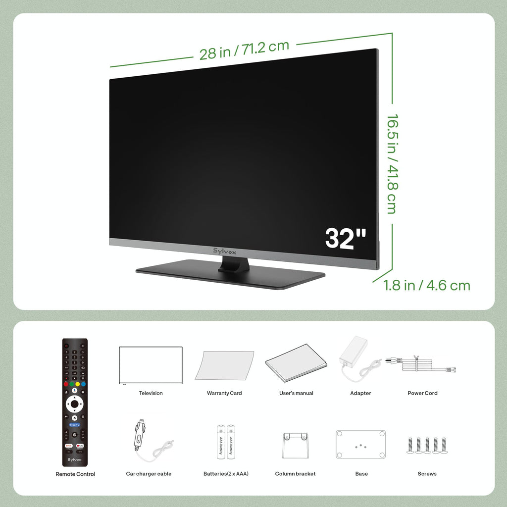 32" 12V/24V Smart RV TV with Built-in DVD Player P2244
