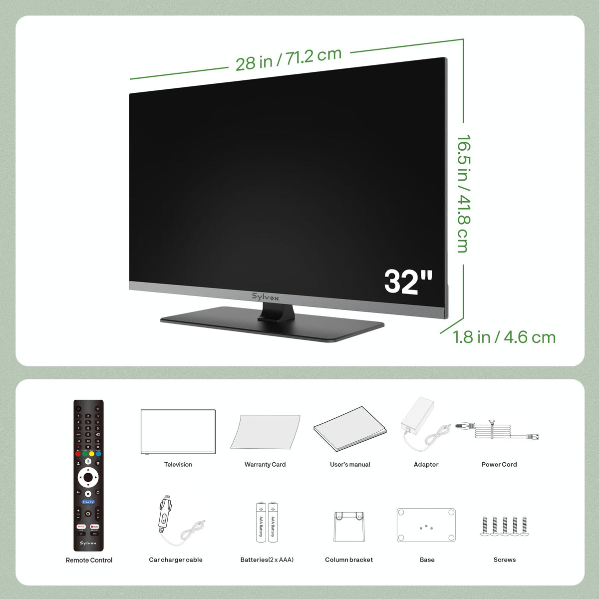 32" 12V/24V Smart RV TV with Built-in DVD Player P2244