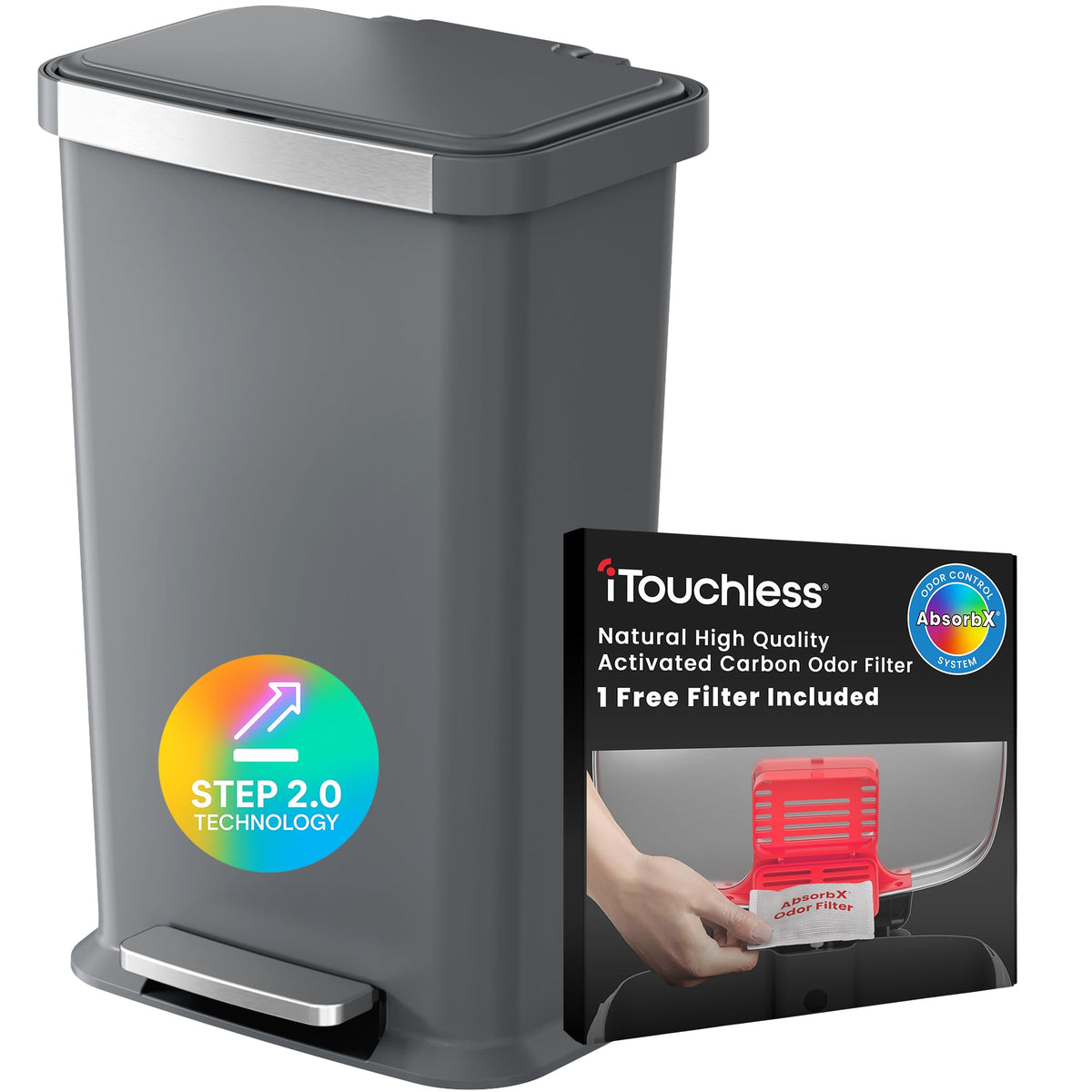 50 Liter / 13.2 Gallon SoftStep Kitchen Trash Can with Odor Filter K982164
