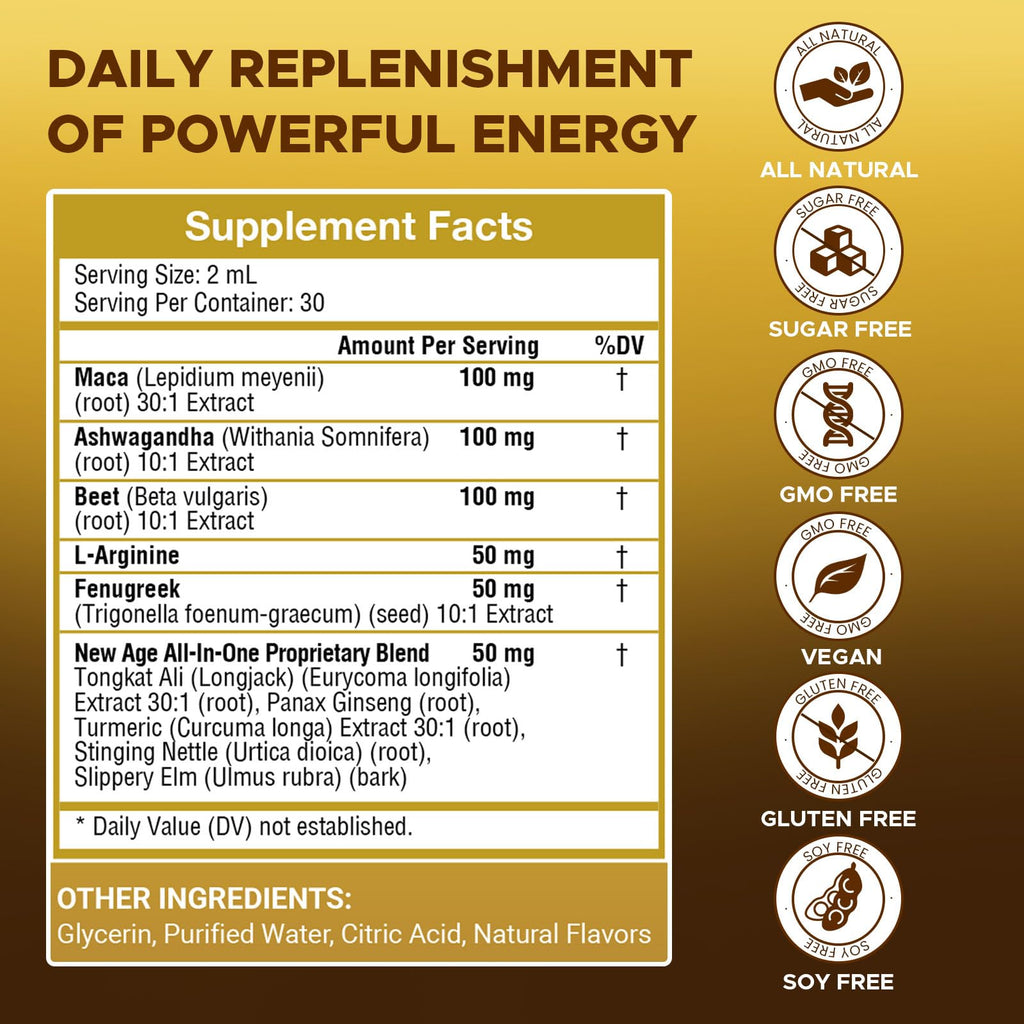 Maca Root Liquid Drops with Ashwagandha, Nettle, Fenugreek, Beet Root, and L-Arginine - 2 fl oz H201647