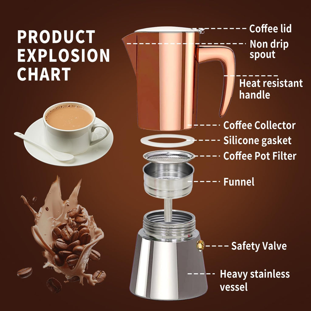 Stainless Steel Moka Pot Espresso Maker 6 Cups U598
