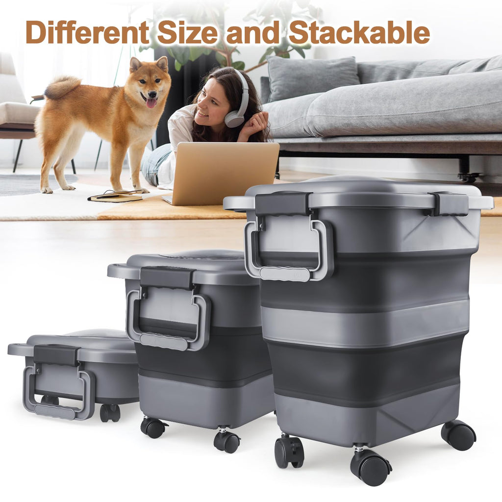 2 Pack 25 lbs Airtight Collapsible Dog Food Storage Container with Wheels U363
