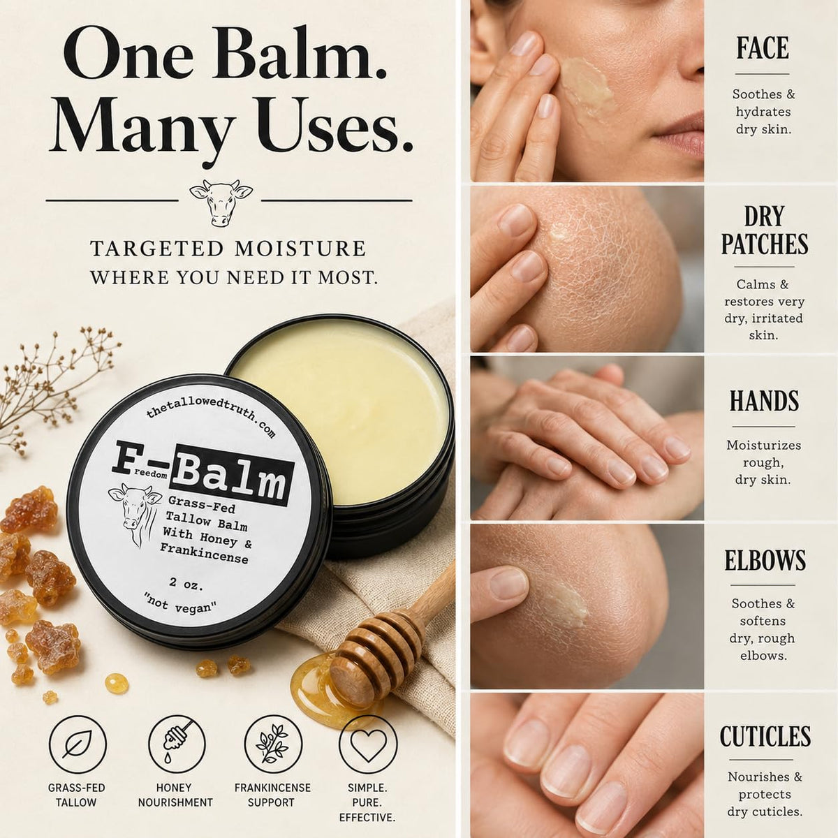 Beef Tallow and Honey Balm, 2 oz O4254