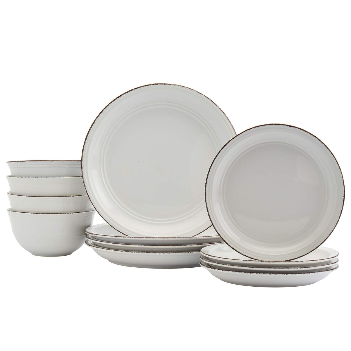 White 12 Piece Stoneware Dinnerware Set S805288