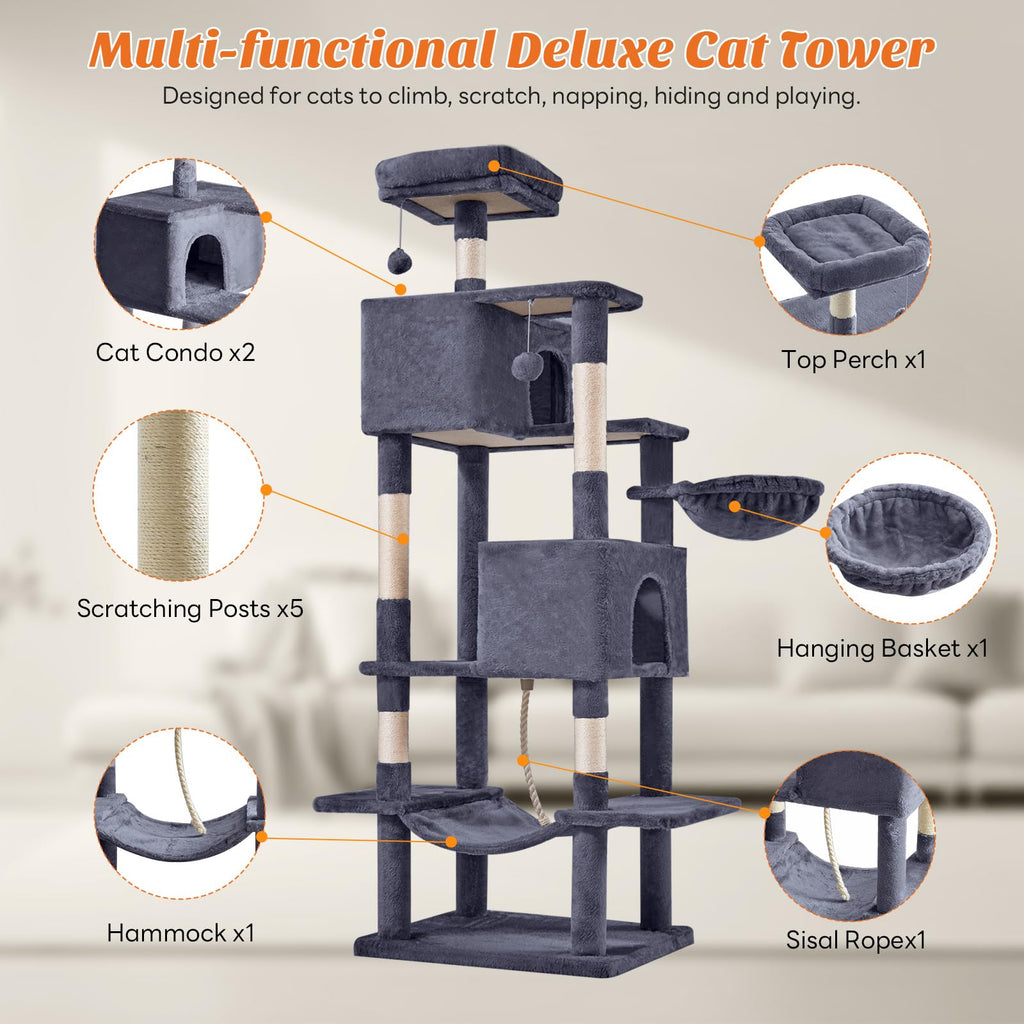 66 Inch Cat Tree Tower with Scratching Posts T726464