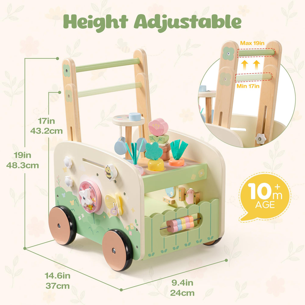 Wooden Baby Walker, 10-in-1 Activity Center Toys, Green T649