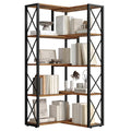 5-Tier Rustic Brown and Black Corner Bookshelf U31025