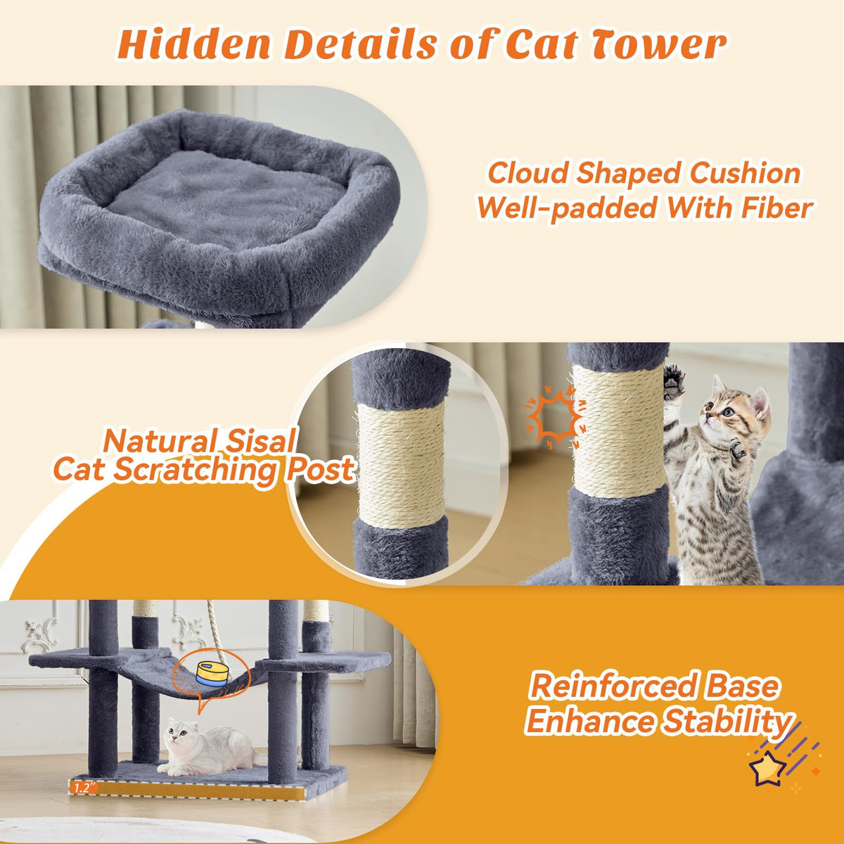66 Inch Cat Tree Tower with Scratching Posts T726464