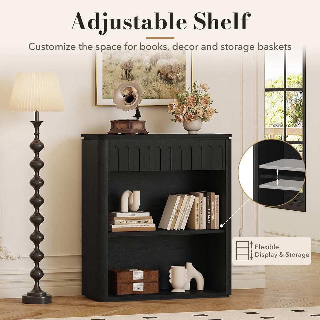 Black Wood Grain Console Table and 3 Tier Bookshelf Set S95741