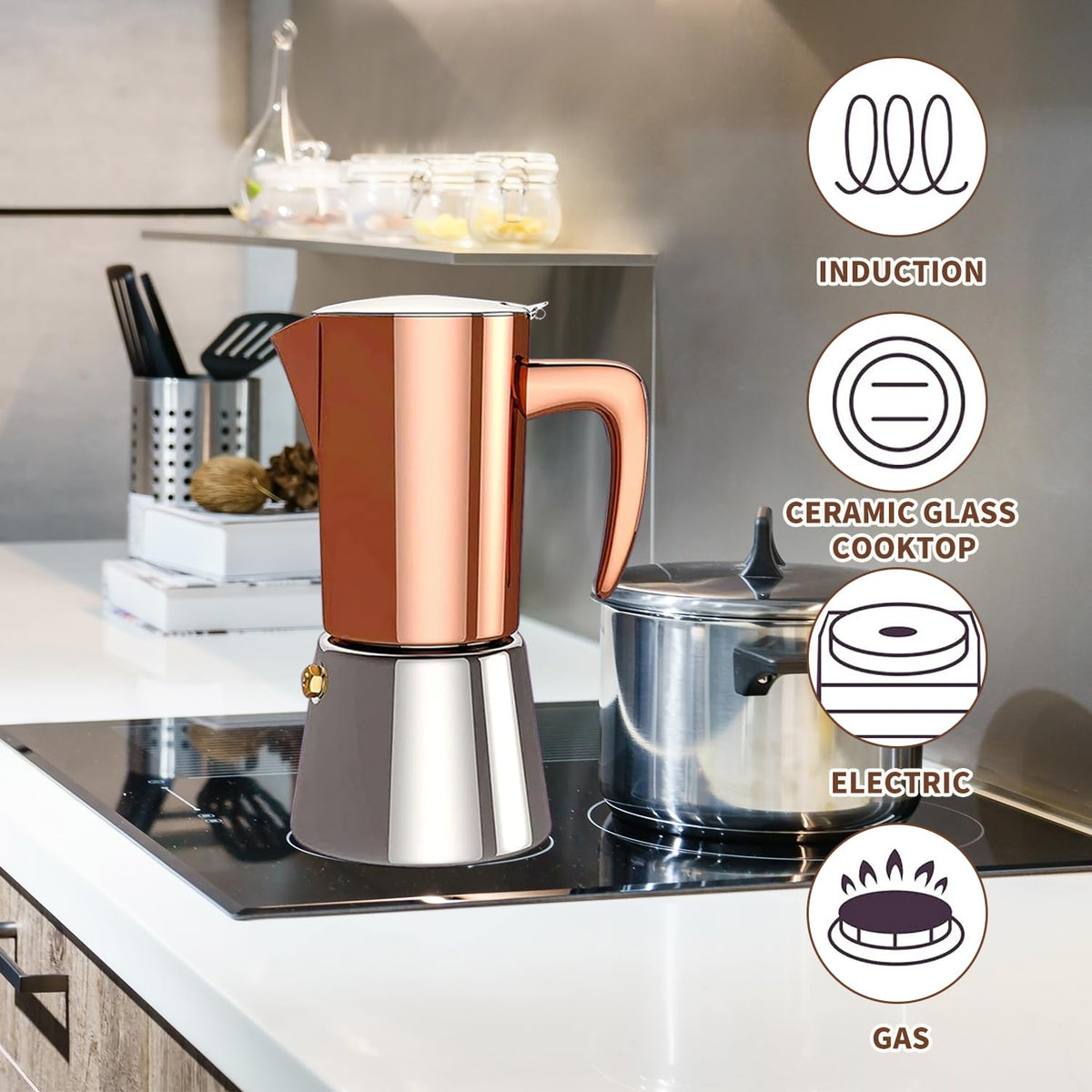 Stainless Steel Moka Pot Espresso Maker 6 Cups U598