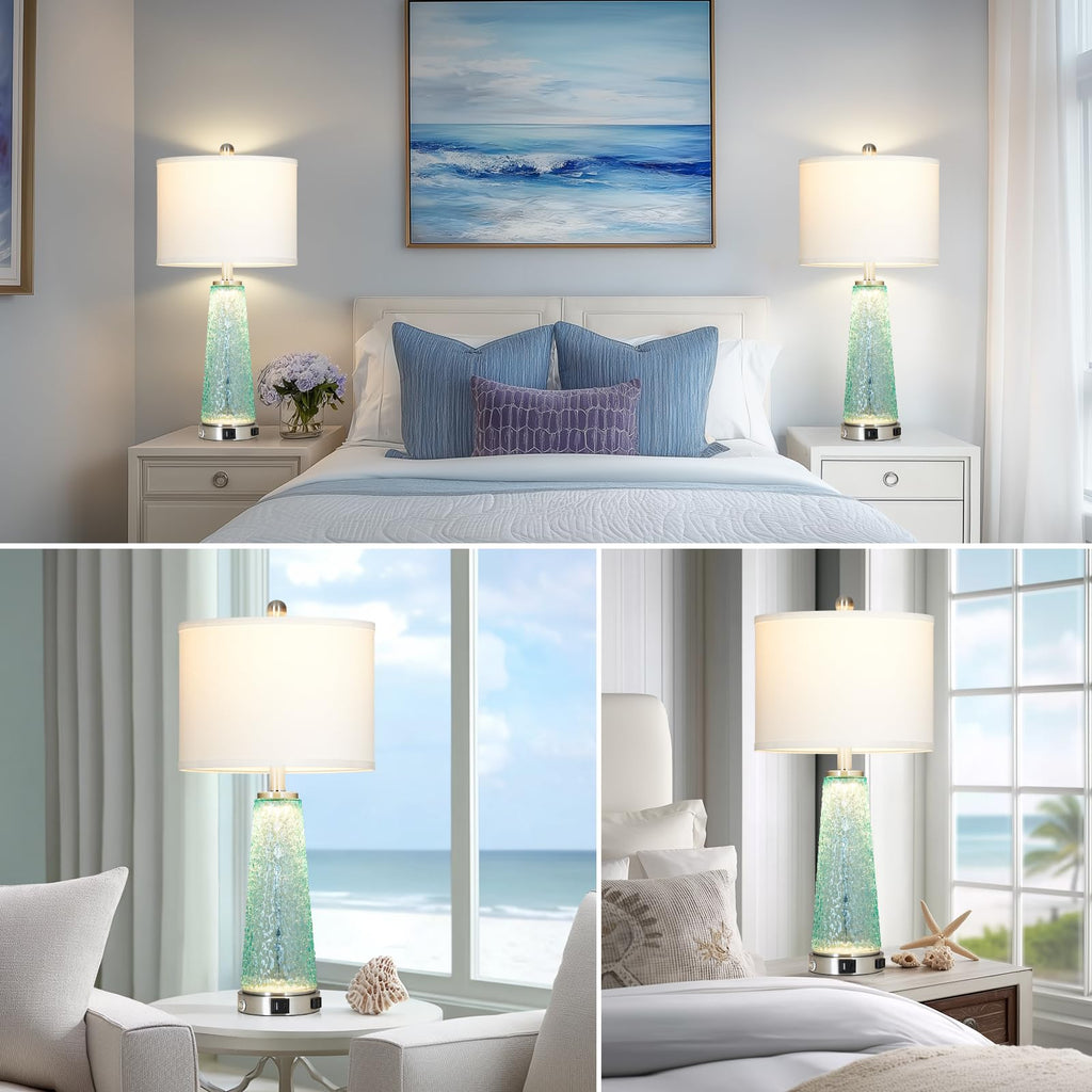 26" Glass Table Lamps with USB A+C Ports & Outlet J3783