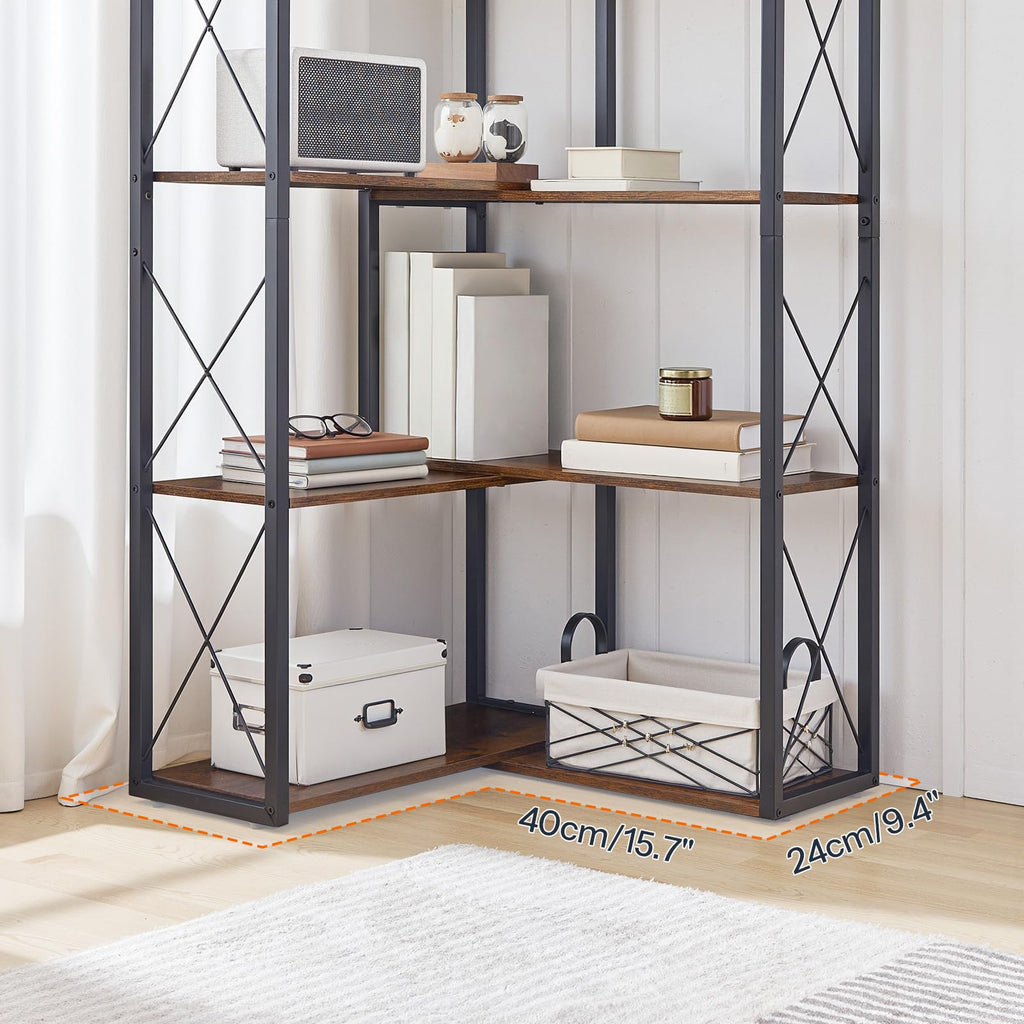 5-Tier Rustic Brown and Black Corner Bookshelf U31025