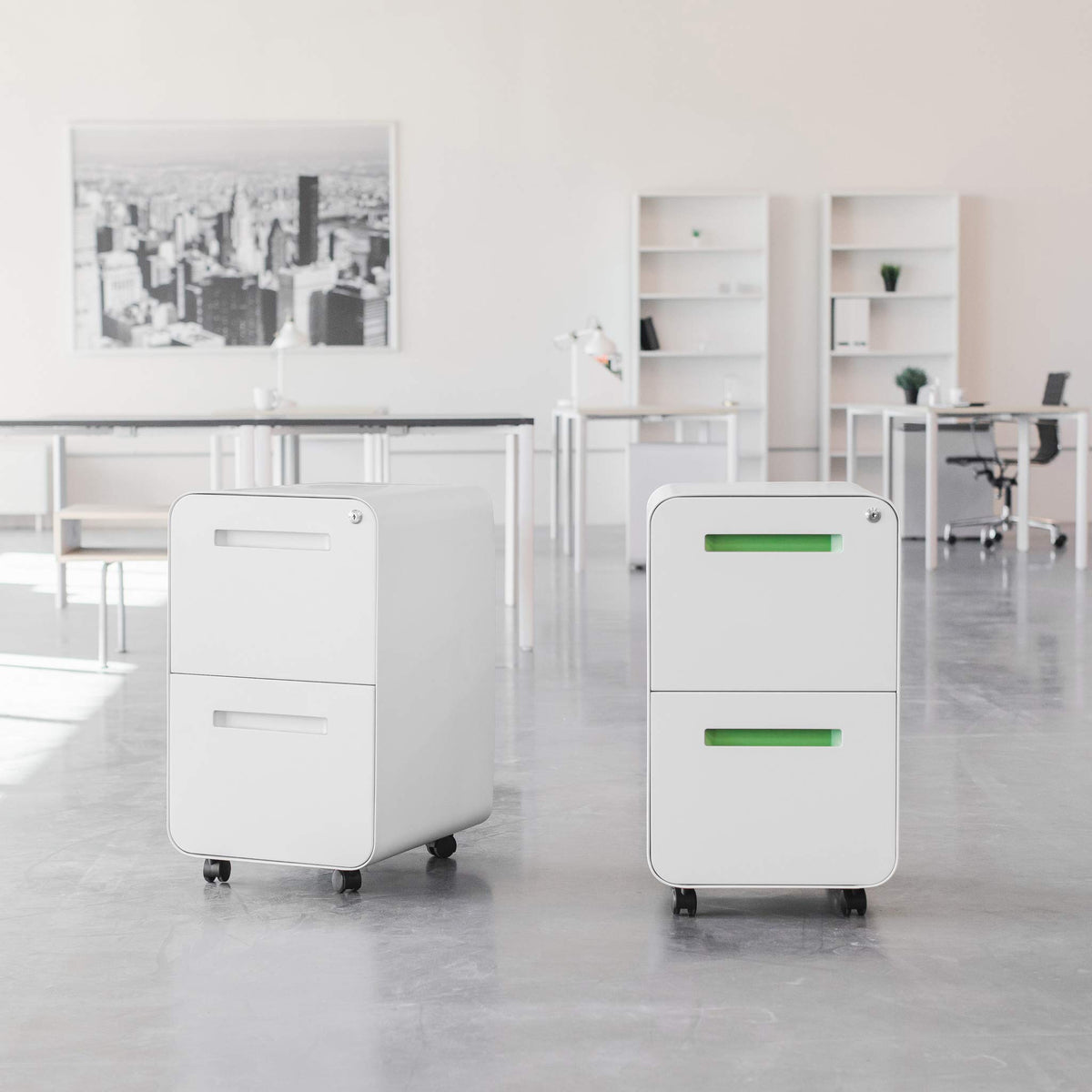 White 2 Drawer Mobile File Cabinet with Lock J7462