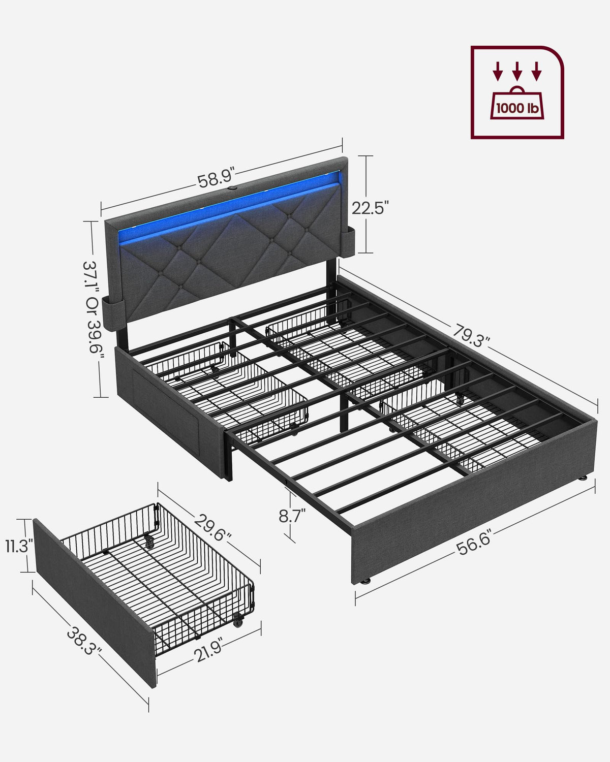 Full Bed Frame with 4 Storage Drawers A20159