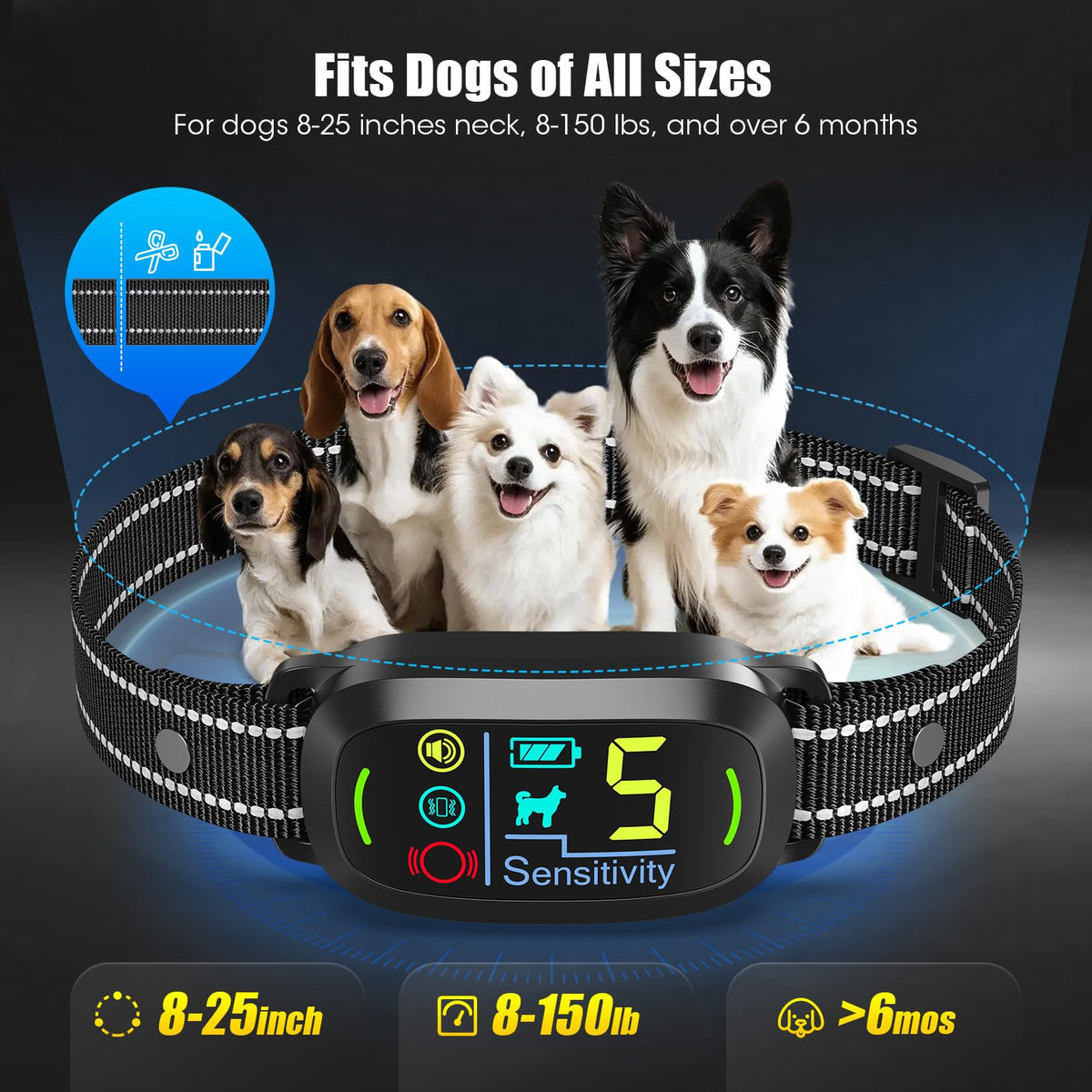 Black Dog Bark Collar with 5 Training Modes Q47644