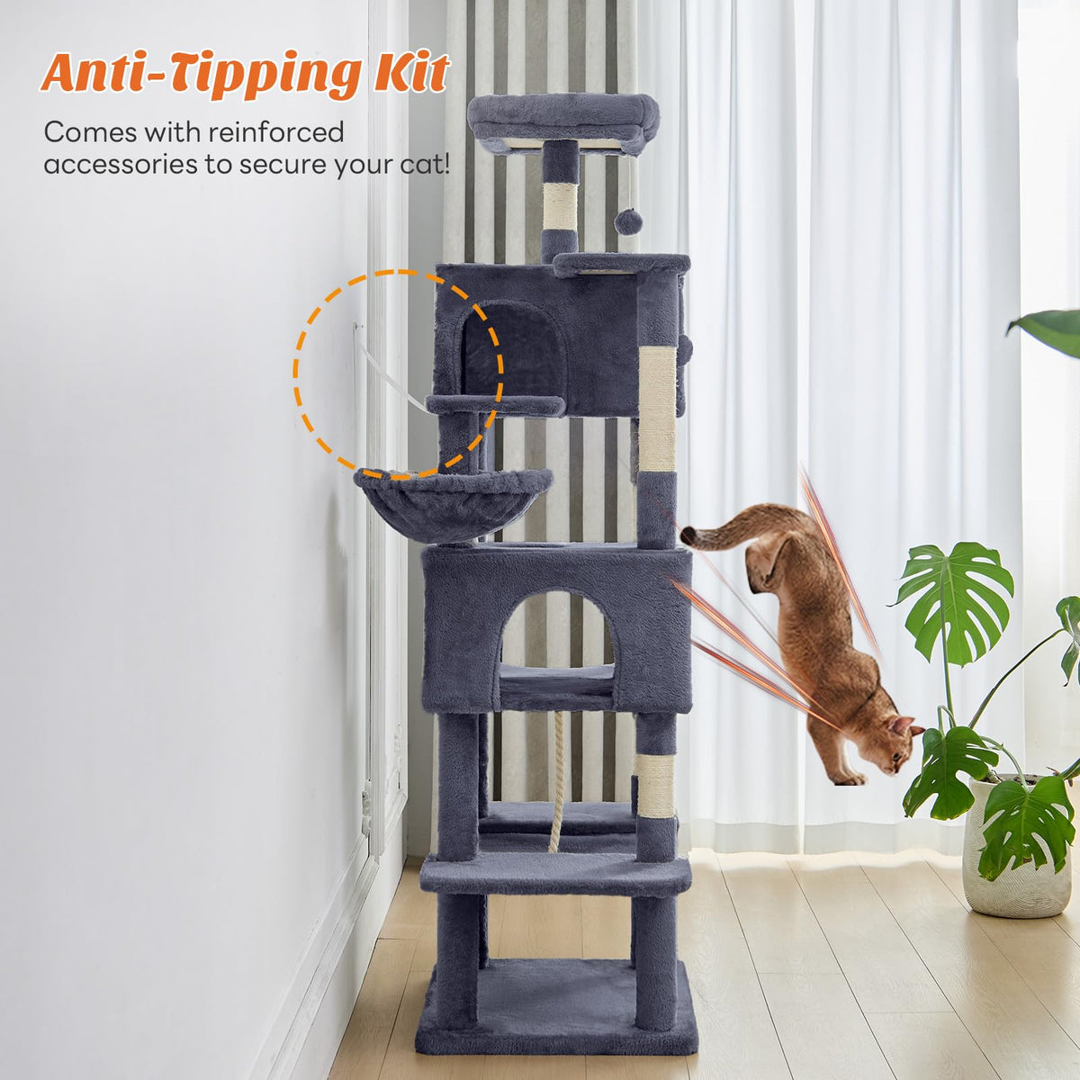 66 Inch Cat Tree Tower with Scratching Posts T726464