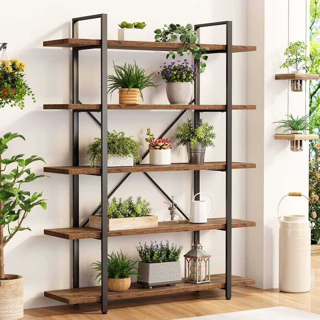 Rustic Brown 5 Shelf Wood Bookshelf R146