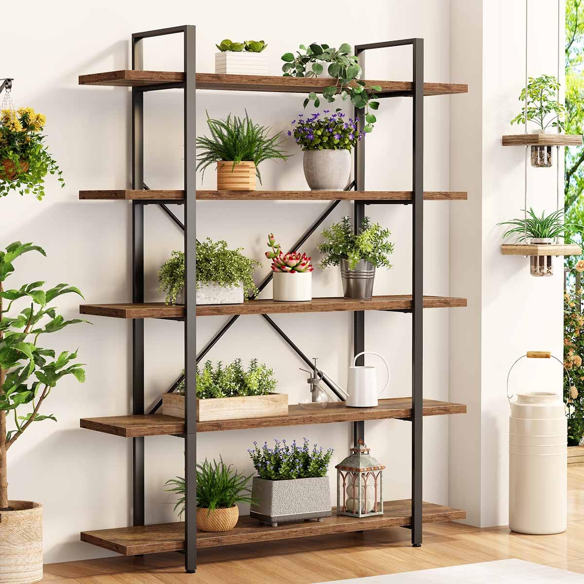 Rustic Brown 5 Shelf Wood Bookshelf R146