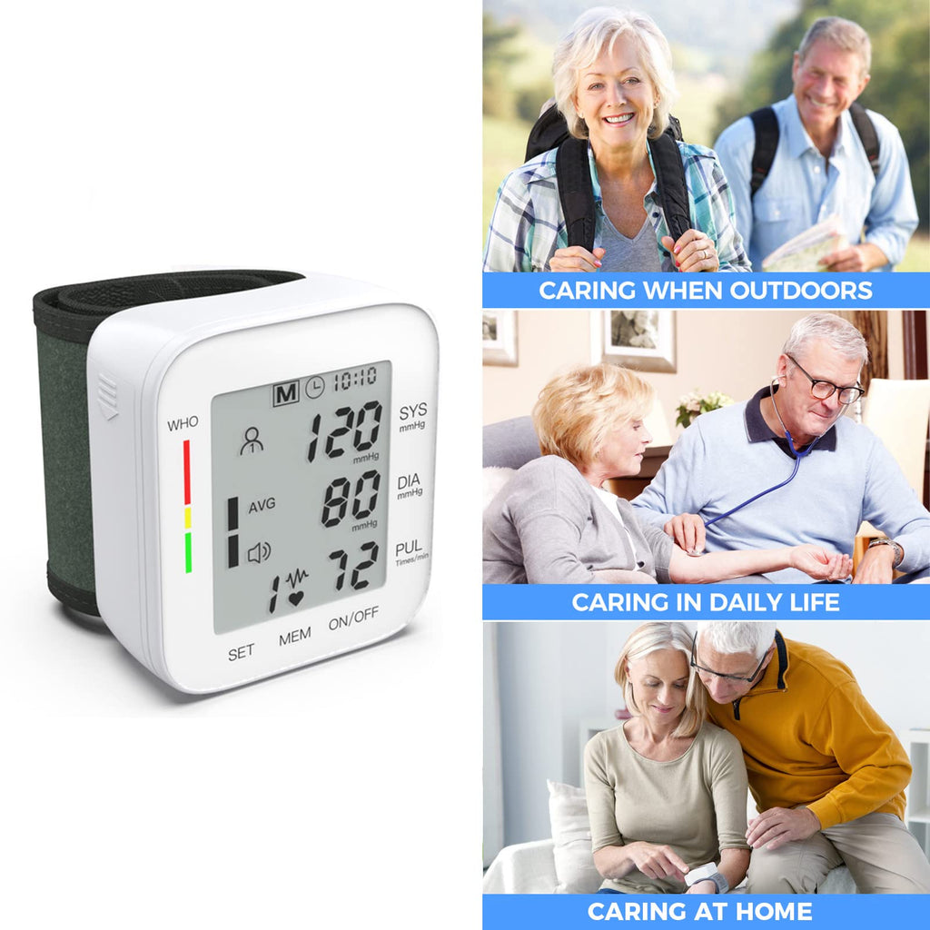 Wrist Blood Pressure Monitor Large LCD Display Adjustable Cuff 99x2 Sets Memory with Carrying Case White Pack of 5 P932063