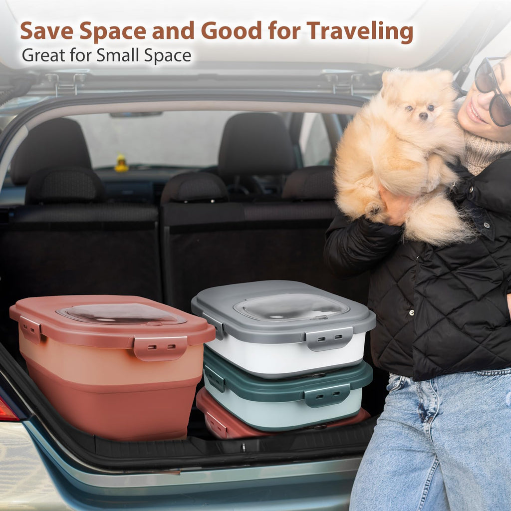 Collapsible Pet Food Storage Container with Wheel, Cup and Scoop I300479