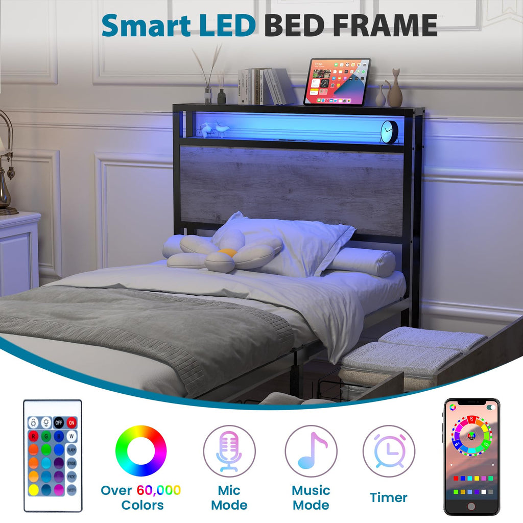 Twin Size Bed Frame with 4 Storage Drawers F71831