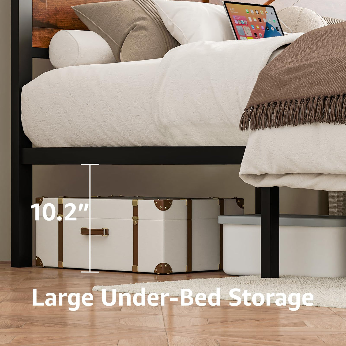 King Size Bed Frame with Storage Drawers and Charging Station I5686