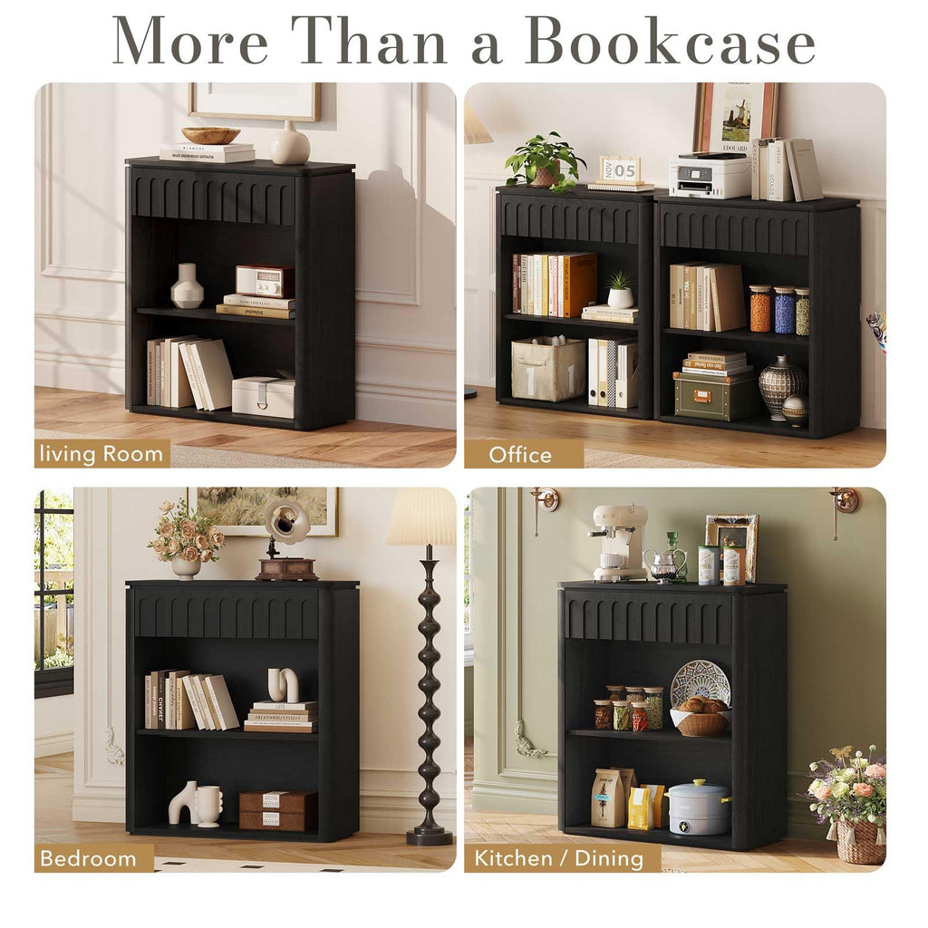 Black Wood Grain Console Table and 3 Tier Bookshelf Set S95741