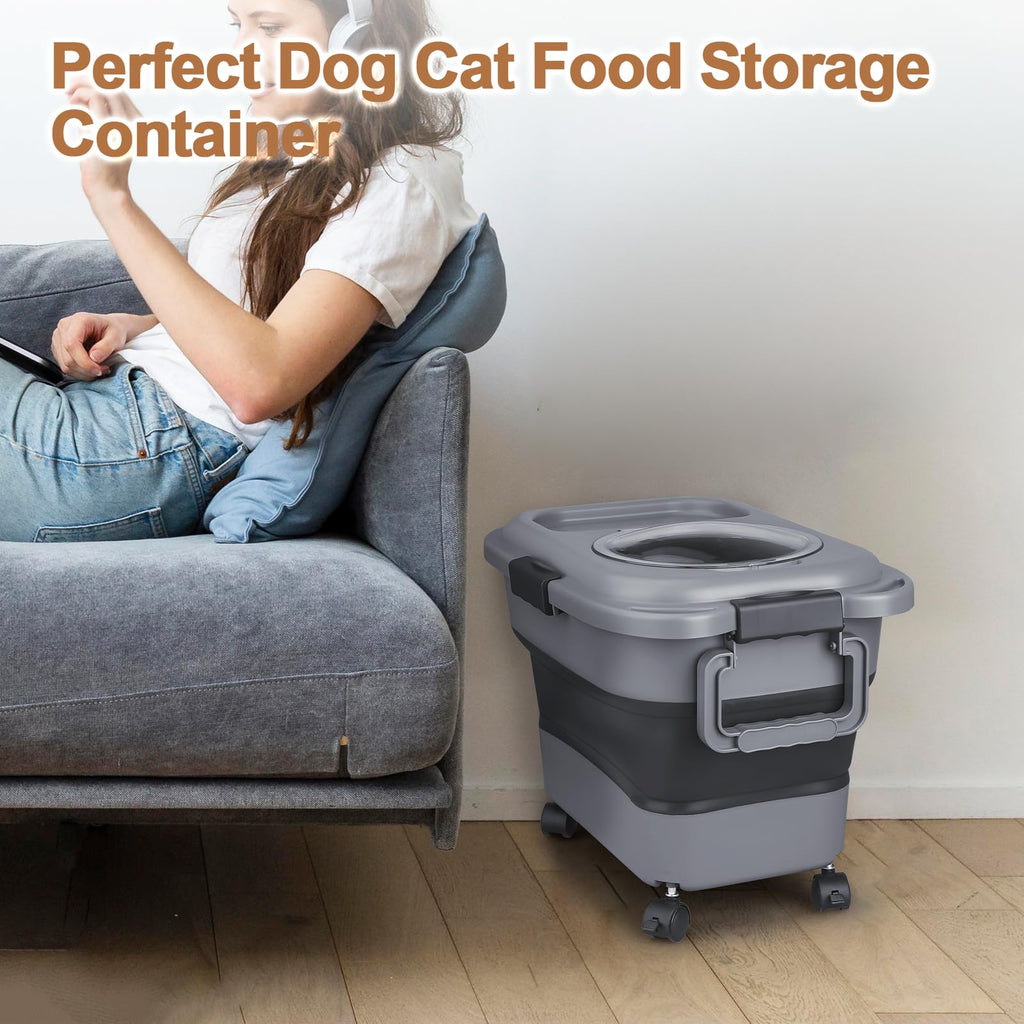 2 Pack 25 lbs Airtight Collapsible Dog Food Storage Container with Wheels U363