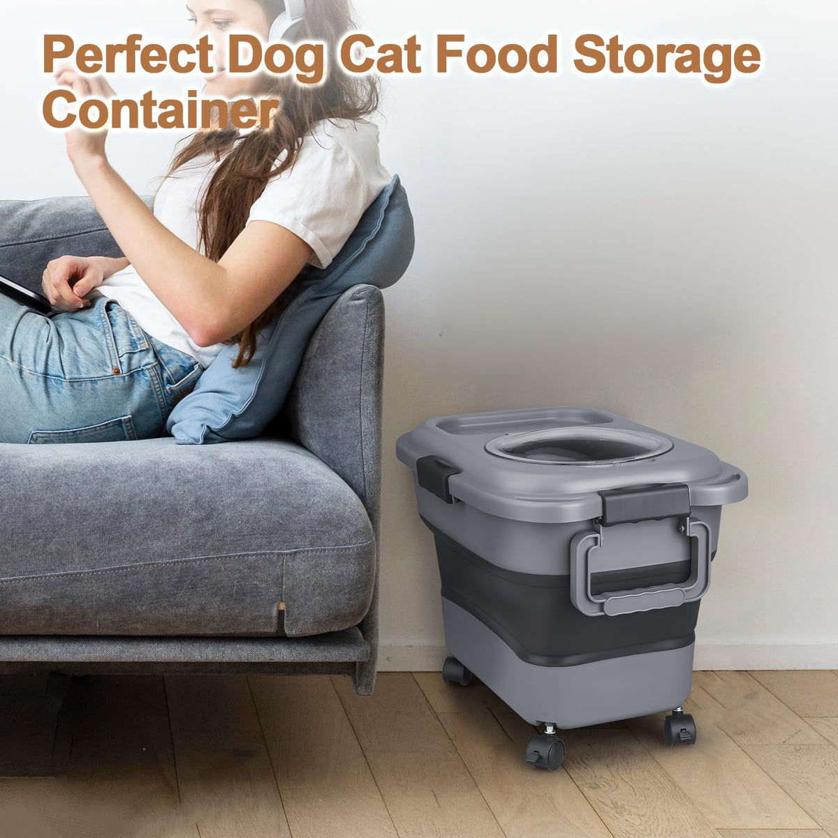 2 Pack 25 lbs Airtight Collapsible Dog Food Storage Container with Wheels U363
