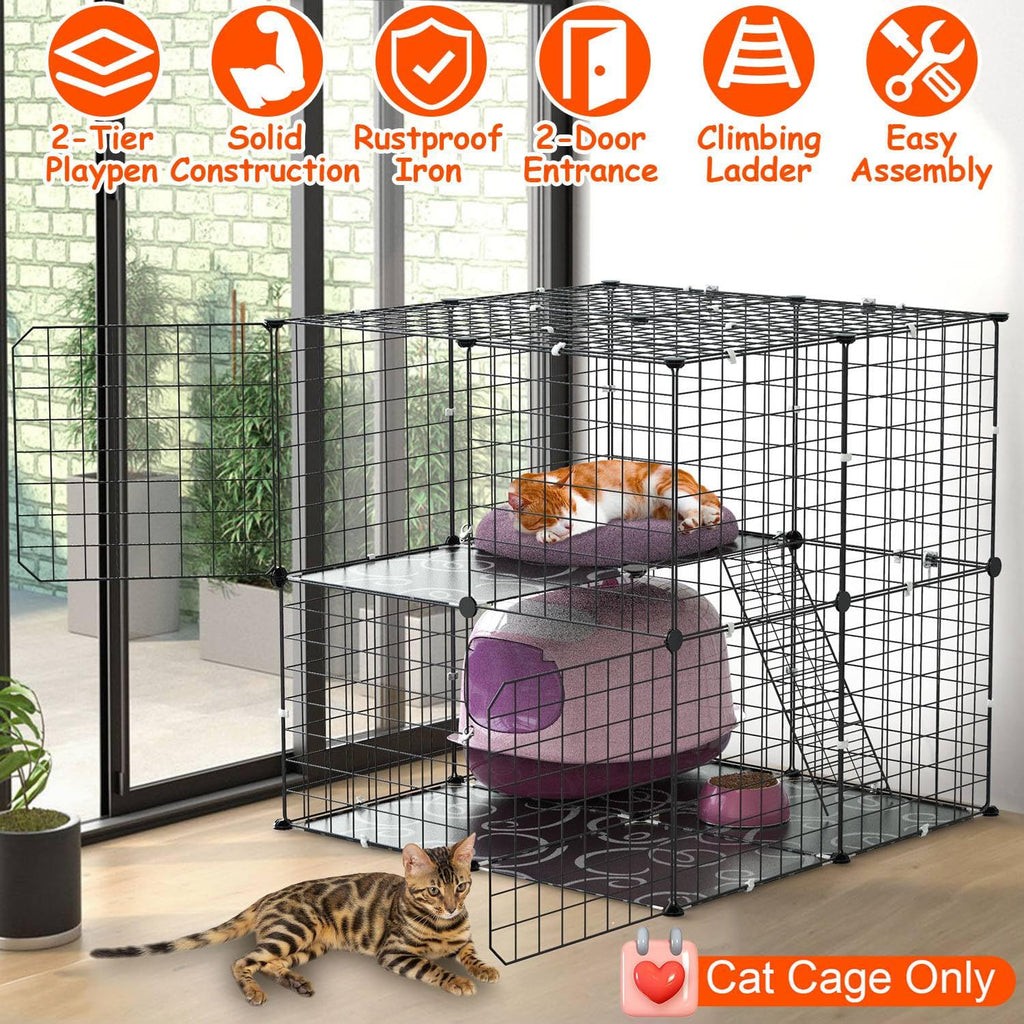 Black 2-Tier Cat Cage U5935