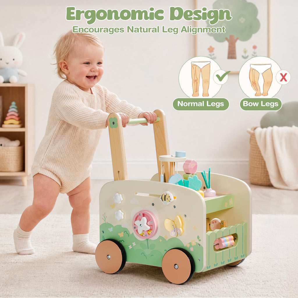 Wooden Baby Walker, 10-in-1 Activity Center Toys, Green T649